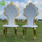 high back armrest gold stainless steel metal PU leather royal king throne dining chair