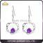 KSTONE fashion silver flower shape white and purple diamod crystal long dangle earrings