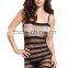 Black See Through Striped Fishnet Mini Slim Chemise Dress PW-LC21225