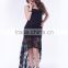 Solid black color mature women short front long back hot sale modest evening dress