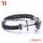 Genuine cow leather silver color bracelet men, zircon diamond jewelry bracelet for men, fashion steel bracelet anchor customized