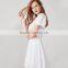 HAODUOYI Soild White Hollow Out Women Dress Deep V-neck Expose Waist Short Sleeve Chest Lace-up Ladies Vestidos for Wholesale