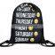 Large Smile Face Printed Black Foldable Emoji Drawstring Backpack