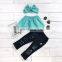 Ladies in Europe and the United States woven high-quality cotton rubber jacket denim holes stretch pants + headband set of three