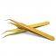 Graft planting false eyelash tweezers High precision stainless steel eyelash tweezers Gold straight head elbow maintenance small tweezers Sticker cute