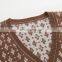 Custom Women's Loose Full Zip Floral Jacquard Lady Cashmere Sweater Casual Winter Style Knitted Top