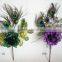 Christmas indoor decorations artificial velvet glitter rose flowers christmas pick with peacock feather