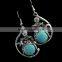 New Arrival Fashion Bohemia owl Silver Plated Turquoise Pendant Alloy Earrings