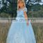 LBFG14 Aqua Blue Crepe Ball Gown Wedding Party Dress Flower Girl Dress Short Sleeve Girl Dress with Belt for Weddings