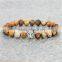 KJL-0002 2015Fashion Bracelet,Picture Japser Stone Men Bracelet, Gold Lion Head Bracelet.19.5-20cm Length Or Extend