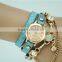 gold chain women rhinestone watch ladies PU leather double strap watches