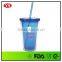 16oz Bpa Free Double Wall Plastic Diamond Mug With Lid and Straw