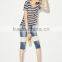 european style popular fashion denim capri lace jeans customized