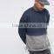 Custom Crew Neck Dropped Shoulders Front Zip Pocket Drawstring Hem Navy Grey Contrast Men's 100% Cotton Casual Sweatshirt