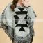 batwing sleeve poncho coat aztec pattern winter wool poncho coat