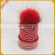 Five Colour Stripe Wool Hat Raccoon Fur Bobble Beanie Fur Hat