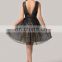 Women's Sexy Deep V-Neck New Fashion Knee Length Black Chiffon Homecoming Dresses CL6156