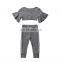 Round-neck grey crop top with seven point sleeves 2pcs beautiful Baby Girl boutique summer suit