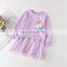 2020 autumn new girls kids cartoon pony print pink purple dress