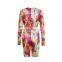 Bodycon Long Sleeve Shorts Tie Dye Romper Women Summer Sexy Deep Neck Playsuit Fashion Female Casual Jumpsuit Outfits 2021 New