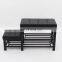 Customized Black PVC Leather Luxury Shoe rack Ottoman Rectangle  Long Double Size Beach with Metal Frame