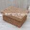 Hot Selling Vintage Rectangular Seagrass Lidded Basket With Handle Straw Storage BASket Wholesale