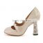 Classic Mary Jane School Dancing Shoes, Nude Patent Leather Round Toe Shoes Lady High Heels beautiful ladies shoes