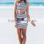 Hot selling high neckline stripe dress sleeveless fashion dress casual dress for women classic cut out stripe bodycon dress