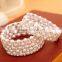 Pearl Rhinestone Crystal Stretch Cuff Bangle Spiral Wedding Bridal Arm Bracelet