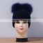Knitted woolen hat with two big raccoon fur pompoms new design