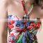 New arrival ice silk red flower cover up beach dress long halter beautiful sexy girls summer dress