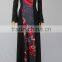 2016 Autumn New Look Flare Sleeve National Pattern Printed Long Dresses Personality Off-Shoulder Maxi Dresses For Women SMR