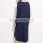 Navy Drop Shoulder Cut And Sew High Low Dress Scoop Neck Cotton Spandex Casual Split Hem Tee Dress