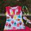 2016 new hot girls owl hot pink capri set outfits with matching necklace and bow