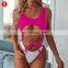 Sexy Bow-Knot Bikinis Ladies One Piece Swimsuit Stitching Chain Belt Solid Swimwear U-neck Hollow Monokinis 2021 Vogue Biquines