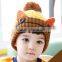 Hot Selling Fashion New Handmade Ears With Buttons Baby Kids Knitted Pom Pom Beanie Cap