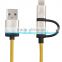 High quality Fabric braided 2in1usb cable with Data Transfer and Charge for iPhone and Adroid