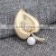Big pearl custom leaf shape rhinestone brooch