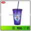 Personalized Plastic double wall tumbler with straw bpa free 16 ounce