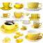 Color Glazed Coffee Tea Cups and Saucers Sets Stoneware Ceramic Porcelain Material