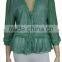 Trimming Lace Buttoned Shirt Green / Light Green Linen Blend lace front closure Jacket