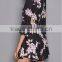 2017 Women clothing latest pretty black floral print round neck ladies playsuit long sleeves