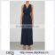 Wholasale Women Apparel Sleeveless V-neck Waist Tie Navy Crepe Jumpsuit(DQE0127J)