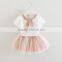 2017 wholesale children's boutique clothing set girls fancy white shirt with floral skirt