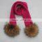 Myfur Girls Colorful Hot Pink Natural Raccoon Fur Bobble Knitted Scarf for Winter