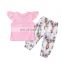 Wholesale Price Baby Girl Sets Pink Ruffle T Shirt And Long Trousers Deer Outfits Cotton Baby Girl Outfits