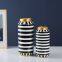European Simple Style Black-white Bar Cylinder Ceramic Flower Vases Table Decoration With Round Lid For Living Room