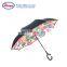 Beautiful Printing Double layer Inverted Umbrella With C Handle