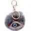 80mm blue eye charm keychain with grey rabbit plush ball