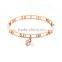 Newest Heart and Crystal Charm Rose Gold Stainless Steel Bangle